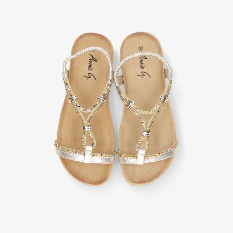 Elegante goldene Sandalen mit verstellbaren Riemen und bequemen Sohlen, ideal für sommerlichen Komfort und Stil