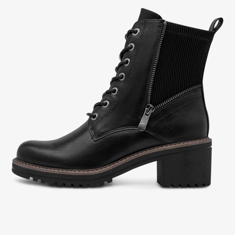 Schwarzer Lederschnürstiefel mit bequemem Blockabsatz und seitlichem Reißverschluss für stilvollen Komfort