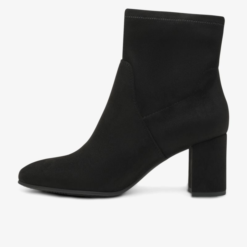 Schwarze Stiefelette aus Veloursleder mit rundem Zehenbereich und blockabsatz für eleganten und bequemen Tragekomfort