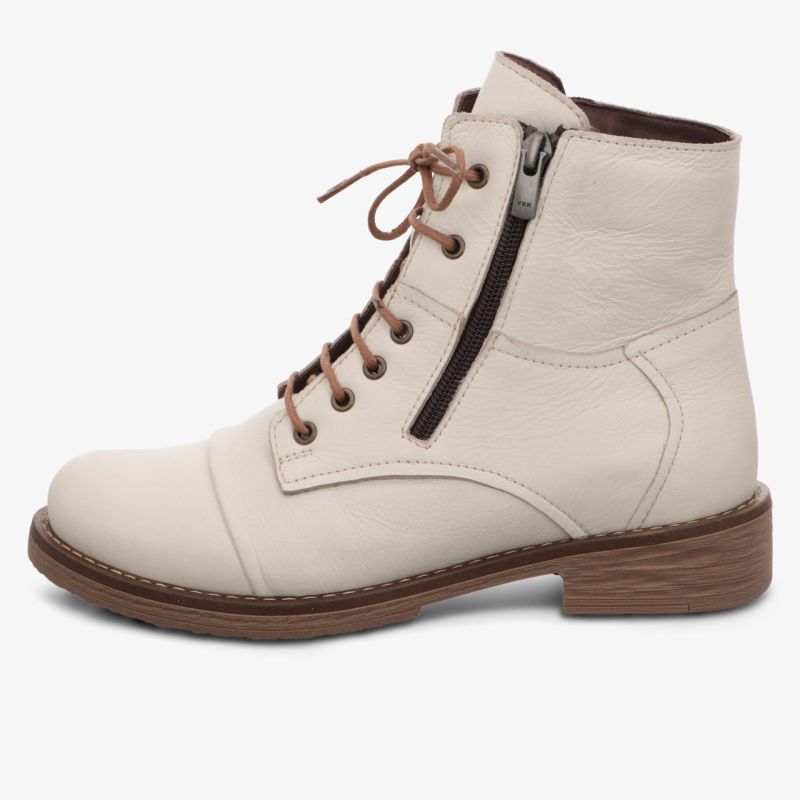 Weißer Schnürstiefel mit seitlichem Reißverschluss und robuster Sohle für komfortablen und modischen Auftritt