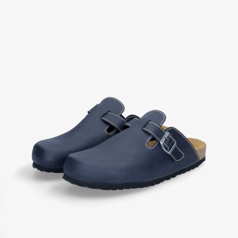 Blaue Clogs aus hochwertigem Material, ergonomisch und mit verstellbarem Riemen für optimalen Komfort.