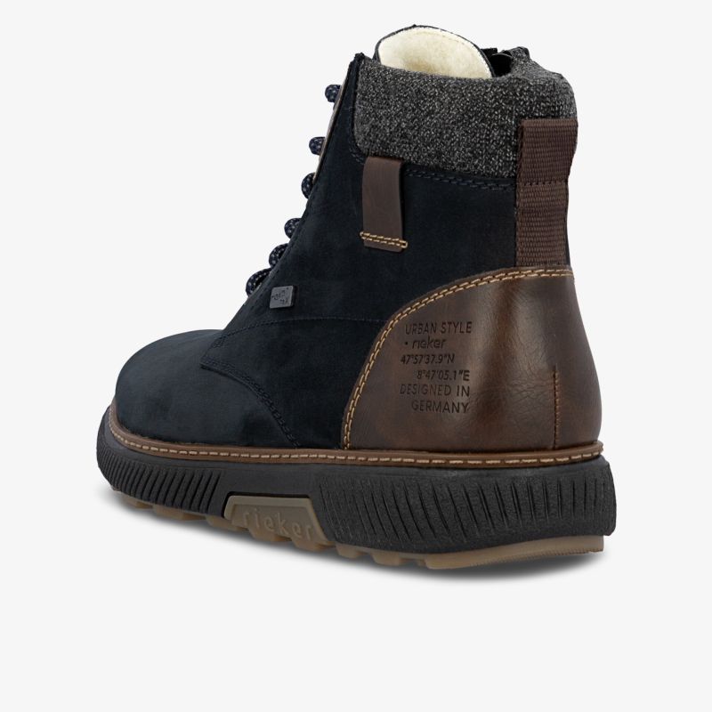 Robuster Schnürstiefel aus hochwertigem Leder mit gepolstertem Schaft und rutschfester Gummilaufsohle, seitliche Ansicht