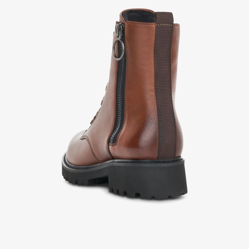 Brauner Lederstiefel mit stabilem Absatz und robustem Reißverschluss, profilierte Sohle für guten Halt