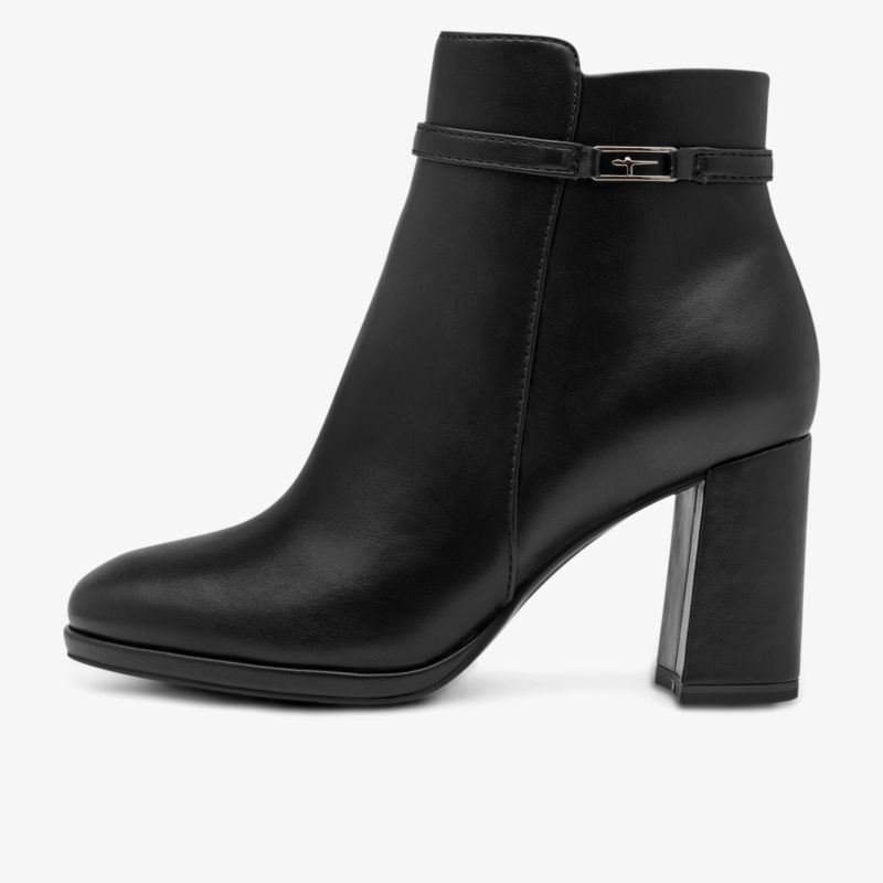 Elegante schwarze Stiefelette aus Leder mit hohem Blockabsatz und Reißverschluss für stylischen Komfort
