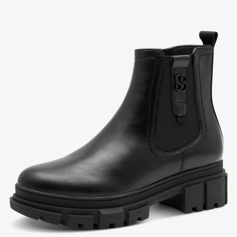 Schwarzer Echtleder Boot mit robuster Profilsohle und elastischem Einsatz für komfortablen und stilvollen Auftritt