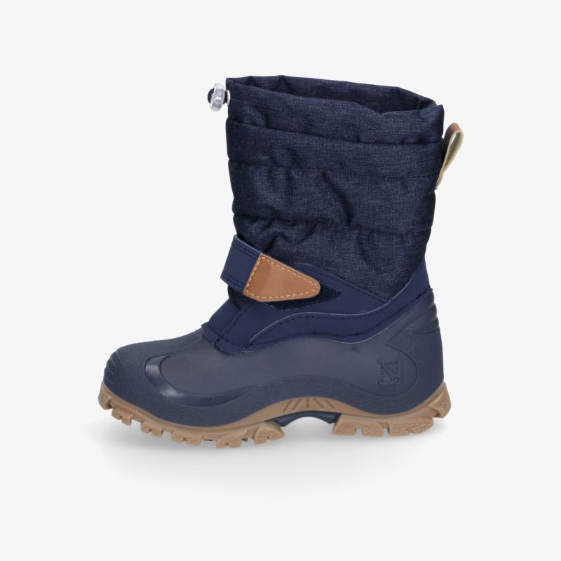 Robuster blauer Winterstiefel mit warmem Futter, wasserdichtem Material und rutschfester Sohle für sicheren Halt.