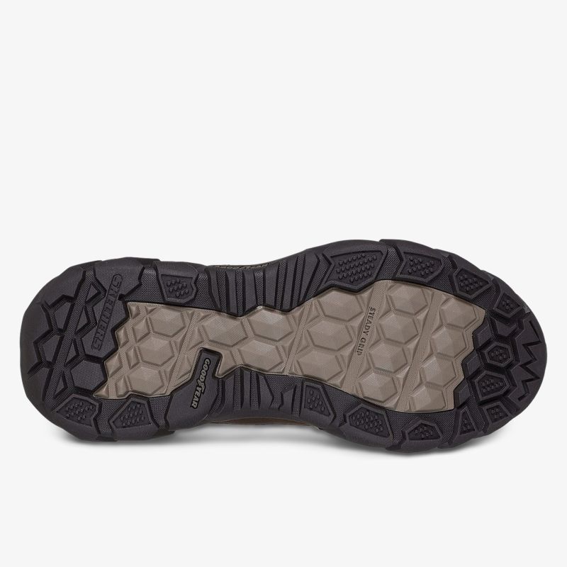 Robuste und rutschfeste Schuhsohle mit profilierter Gummistruktur für sicheren Halt und lange Nutzungsdauer