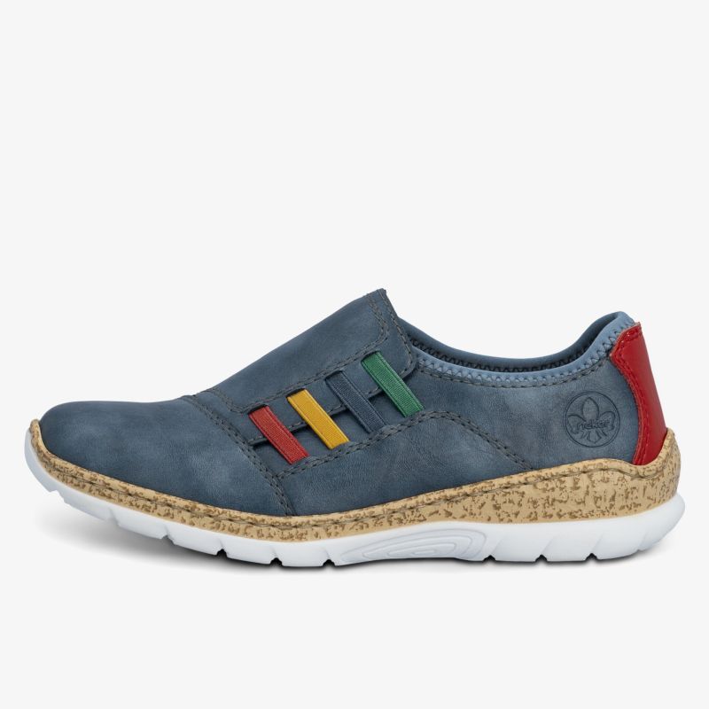 Bequemer Slip-On Schuh aus weichem Leder mit farbigen Details und flexibler weißer Sohle für leichten Tragekomfort