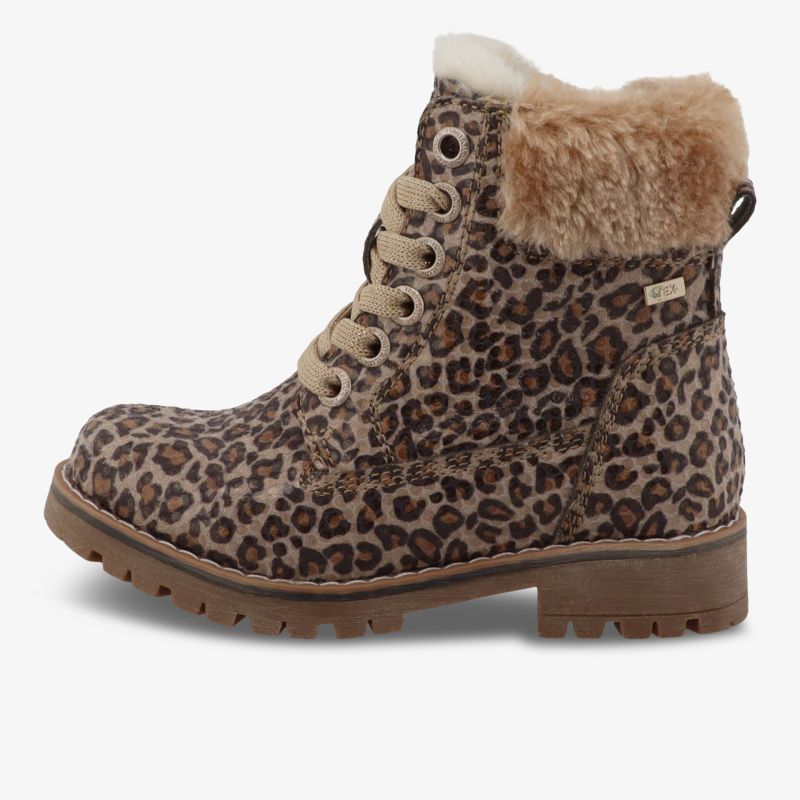 Warmer Winterstiefel mit Leopardenmuster, kuscheligem Fellkragen, robuster Sohle und bequemem Schnürverschluss