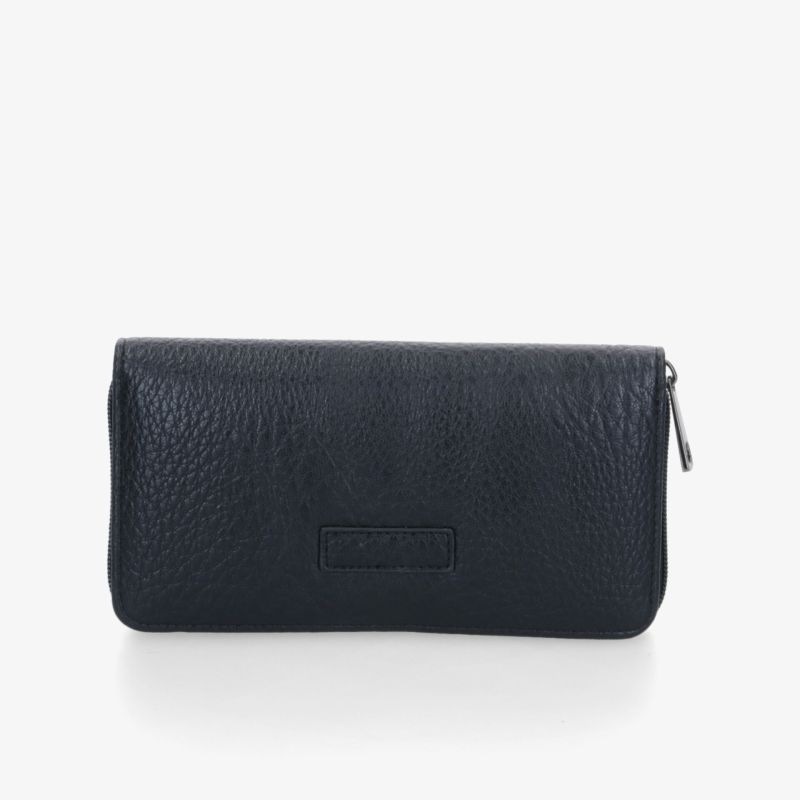Schwarzes, rechteckiges Portemonnaie mit Reißverschluss und glatter Oberfläche, schlicht und elegant