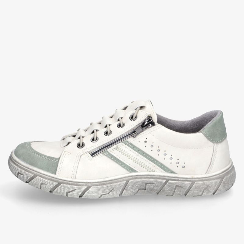 Sportlicher weißer Sneaker mit seitlichem Reißverschluss, atmungsaktiv und bequeme Passform in klarer Seitenansicht