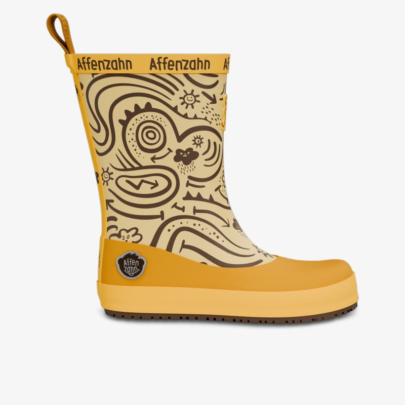 Wasserfester gelber Regenstiefel mit brauner Tigerzeichnung und guten Trageeigenschaften