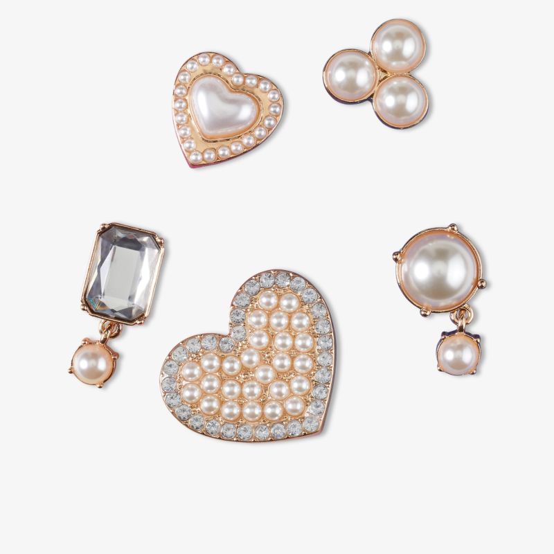 Elegantes Schmuckset mit Perlen und Kristallen in Herzform und quadratischem Design
