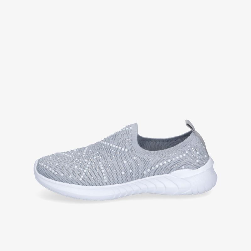Leichter grauer Slipper mit atmungsaktivem Material und komfortabler, rutschfester weißer Sohle