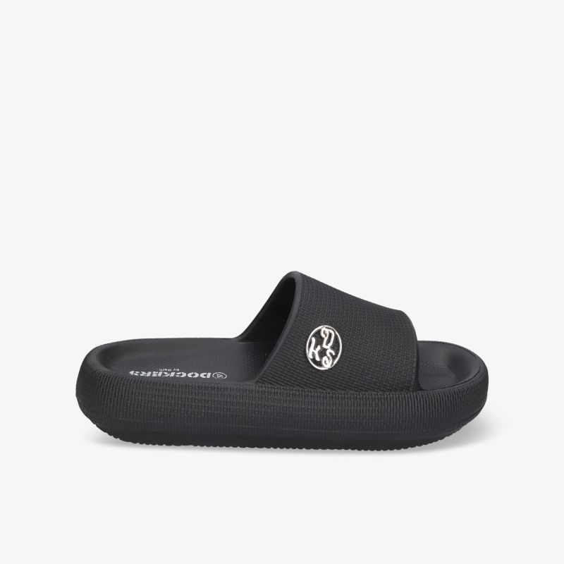 Schwarze bequeme Slide Sandale mit gepolsterter Sohle für maximalen Komfort und einfachem Einstieg