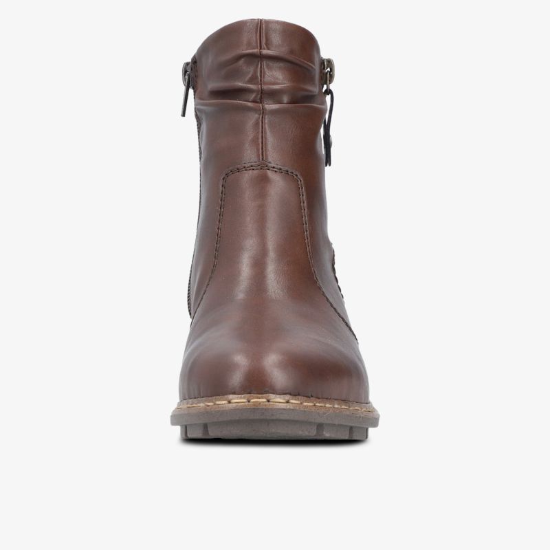 Braune Lederstiefelette mit Reißverschluss, komfortabel und robust, Frontansicht