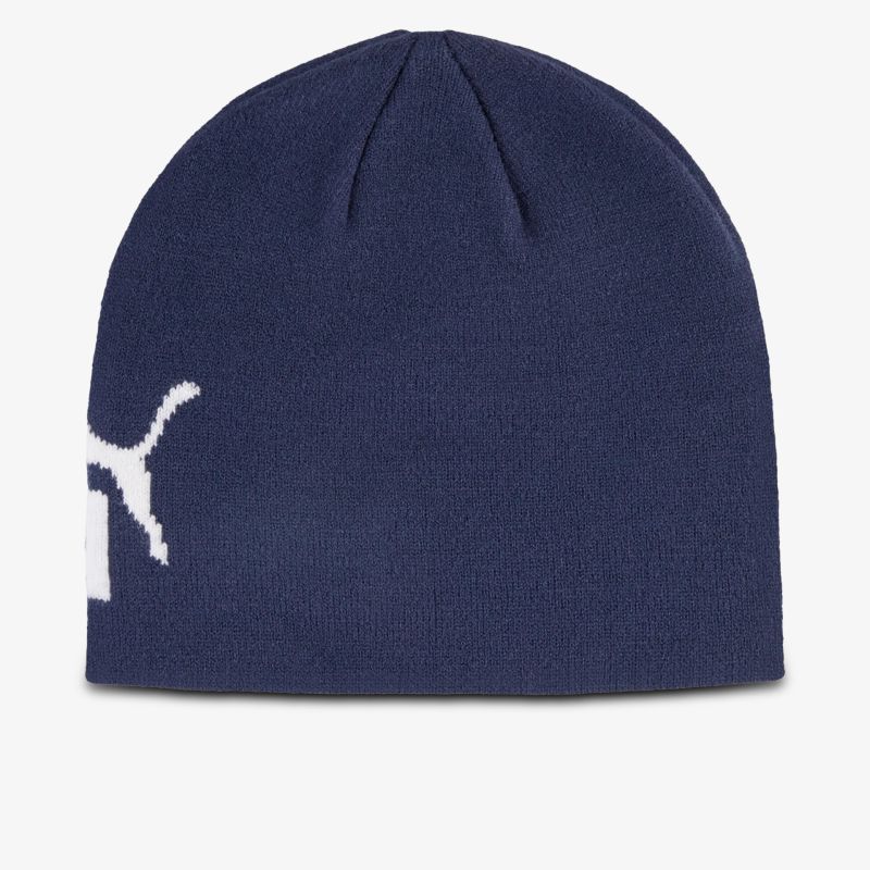 Warme Strickmütze mit elastischem Bund und sportlichem Kontrastlogo für kalte Tage