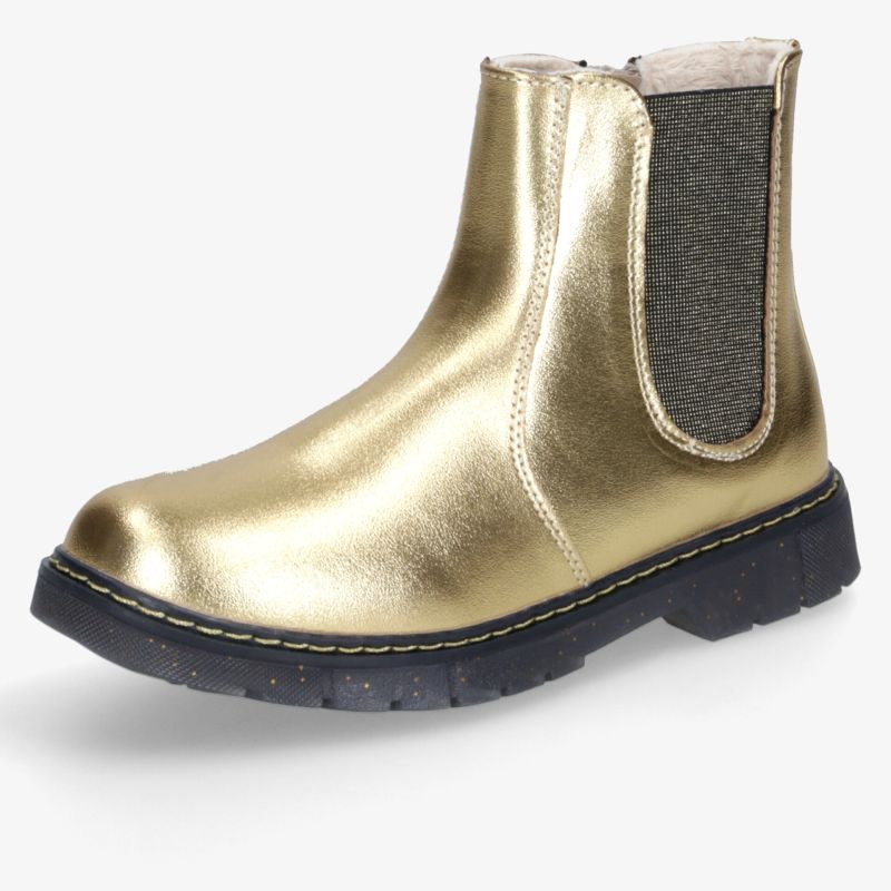Eleganter goldener Chelsea Boot mit elastischem Einsatz und robuster Gummisohle, bequemer Einstieg