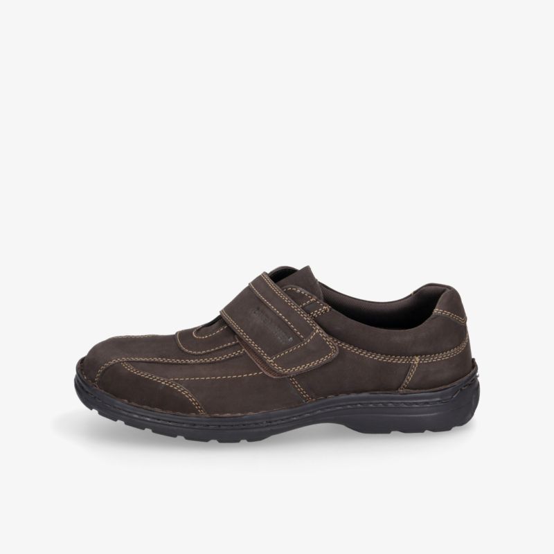 Komfortabler brauner Freizeitschuh mit seitlichem Klettverschluss und rutschfester Profilsohle