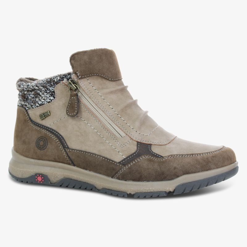 Bequemer Schuh aus hochwertigem Leder mit seitlichem Reißverschluss und rutschfester Sohle in klarer Seitenansicht