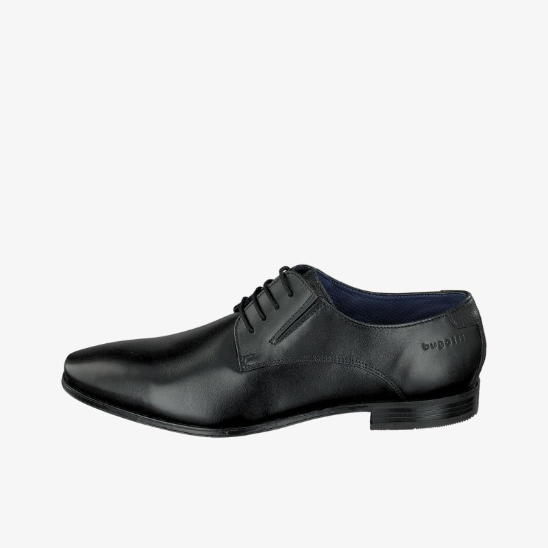 Eleganter schwarzer Lederschuh mit klassischem Design und Schnürung, ideal für formelle Anlässe.