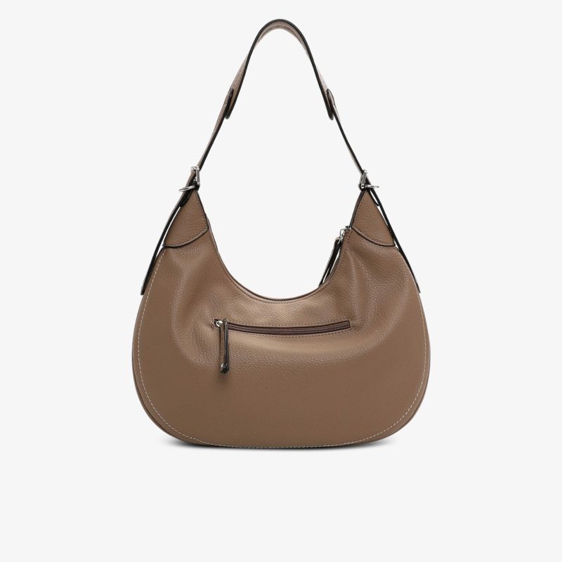 Moderne braune Hobo-Tasche aus weichem Leder mit großer Fronttasche und praktischem Reißverschluss
