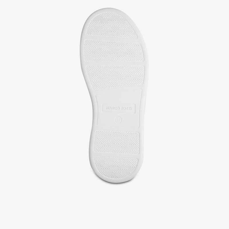 Weiße, profilierte Laufsohle mit rutschfester Oberfläche, langlebig und flexibel für sicheren Halt