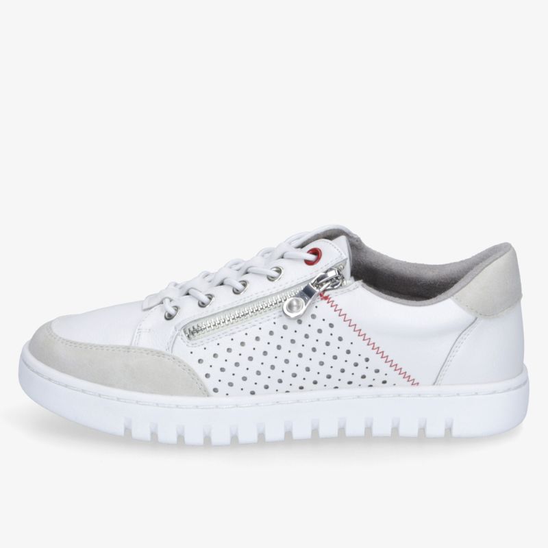 Sportlicher weißer Sneaker mit Reißverschluss, atmungsaktivem Material und rutschfester Sohle, komfortabel und stylisch