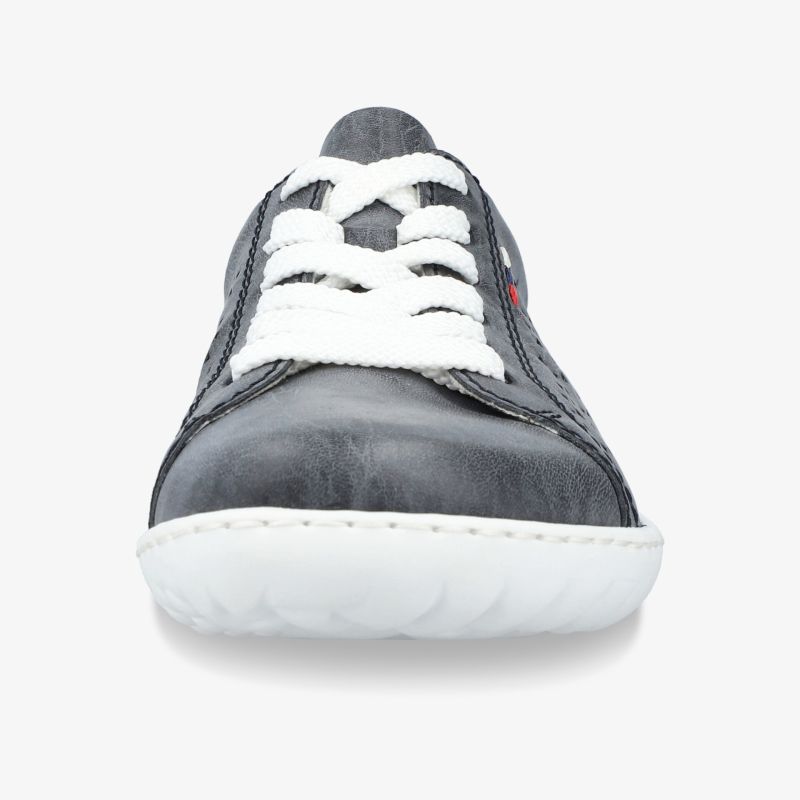 Sportlicher Schuh mit leicht profilierter, weißer Sohle und komfortablem Obermaterial in dunkelgrau