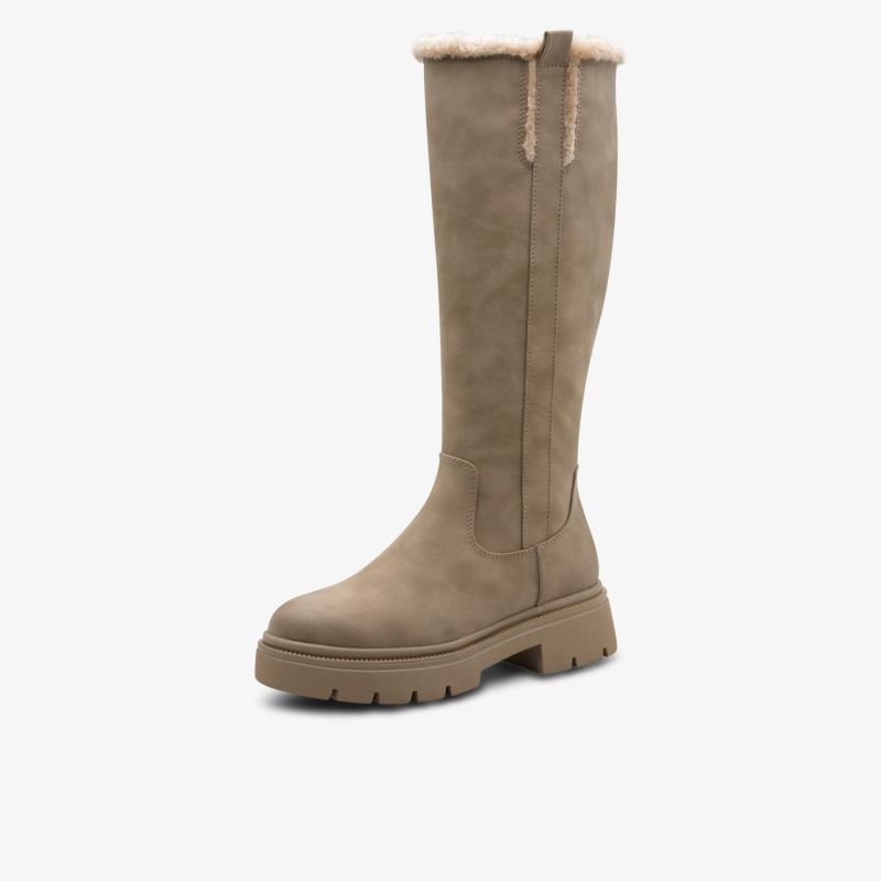 Hoher brauner Winterstiefel mit warmem Futter und rutschfester Sohle, bequem und modisch