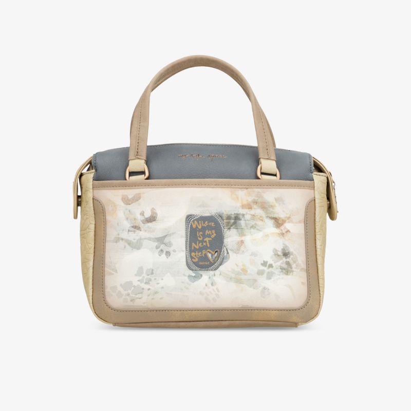 Moderne transparente Handtasche in Beige und Grau mit praktischem Tragegriff und stilvollem Design