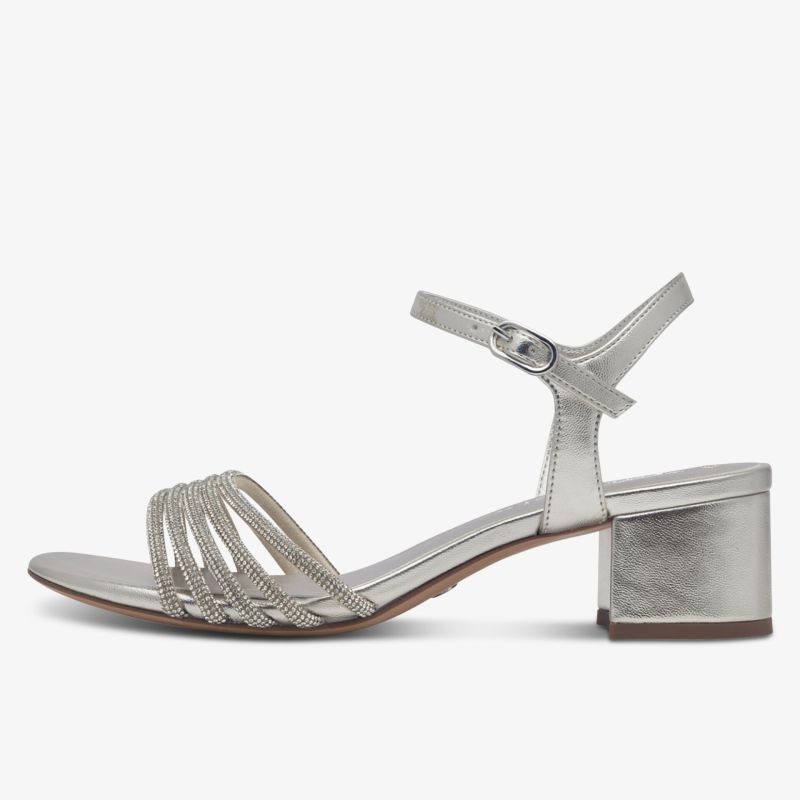 Eleganter silberner Sandale mit verstellbarem Riemchen und bequemem Blockabsatz für stilvolle Auftritte