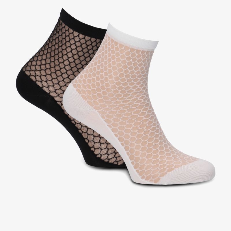 Zwei Paar Netzstrümpfe in Schwarz und Rosa mit Komfortbund und elegantem Design