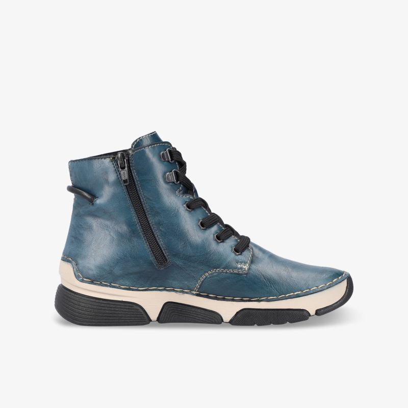 Moderner blauer Schuh mit robustem Reißverschluss und Schnürung, bequeme flexible Sohle, sportliches Design