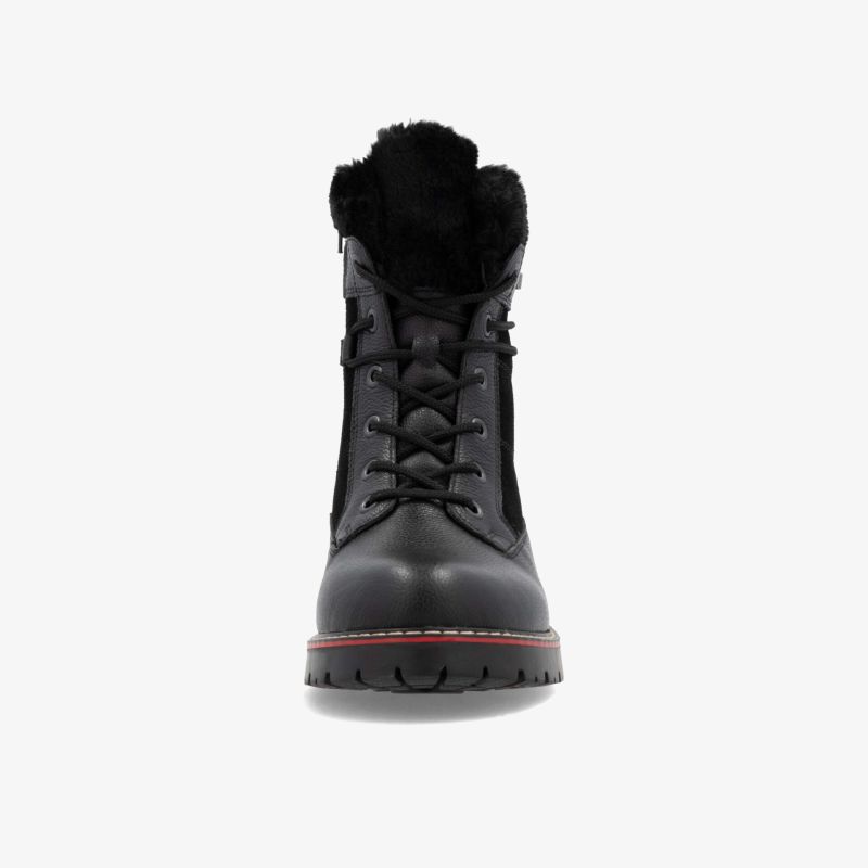 Robuster schwarzer Winterstiefel mit warmem Innenfutter und rutschfester Sohle, komfortabel und langlebig