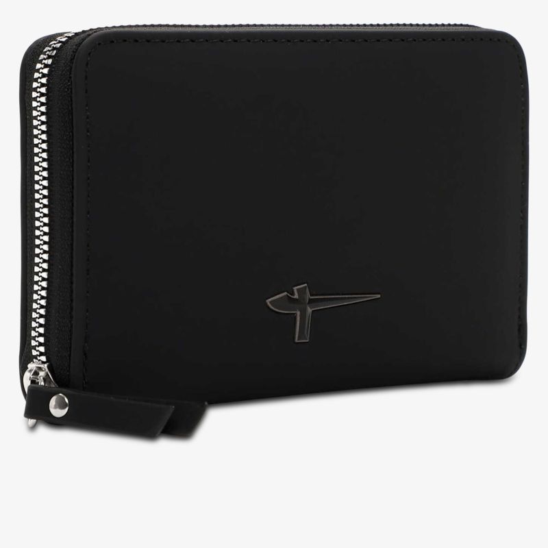 Elegante, kompakte schwarze Geldbörse mit hochwertigem Reißverschluss und schlichtem, robustem Design