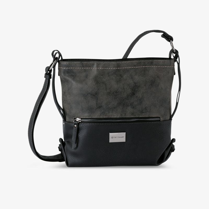 Moderne schwarze Schultertasche aus feinem Material mit Reißverschluss und verstellbarem Trageriemen, stilvoll und funktional