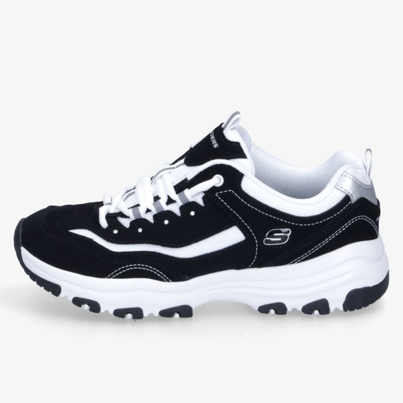 sportlicher schwarzer und weißer Schuh mit dickem Profil, gepolstertem Kragen und strapazierfähiger Sohle