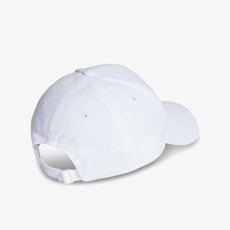 Weiße Baseballcap mit verstellbarem Riemen aus leichtem, atmungsaktivem Material, sauber verarbeitet