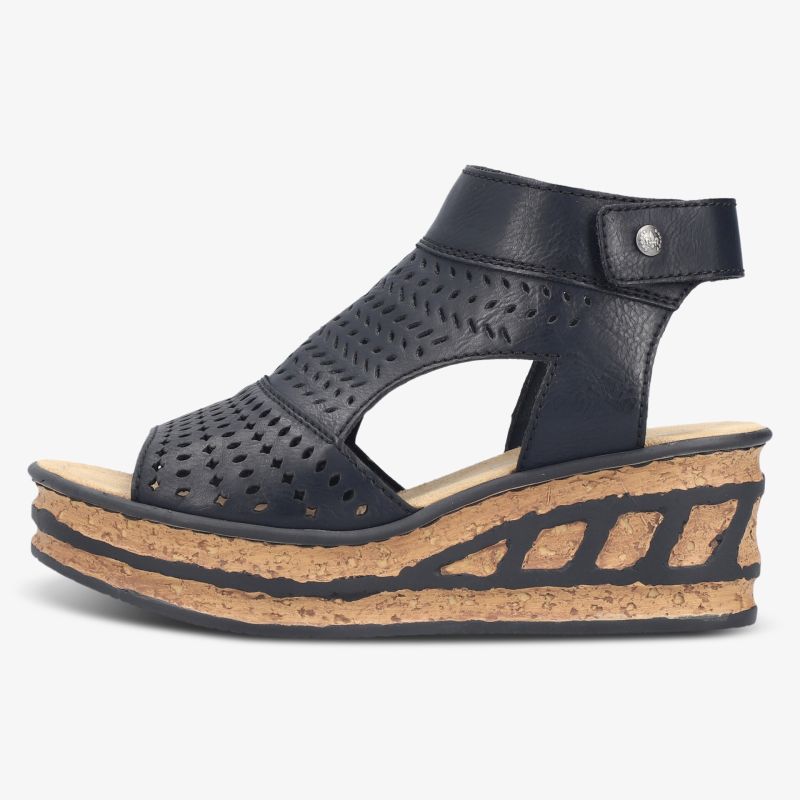 Bequeme Keilsandalette aus schwarzem Leder mit atmungsaktivem Design und rutschfester Korksohle