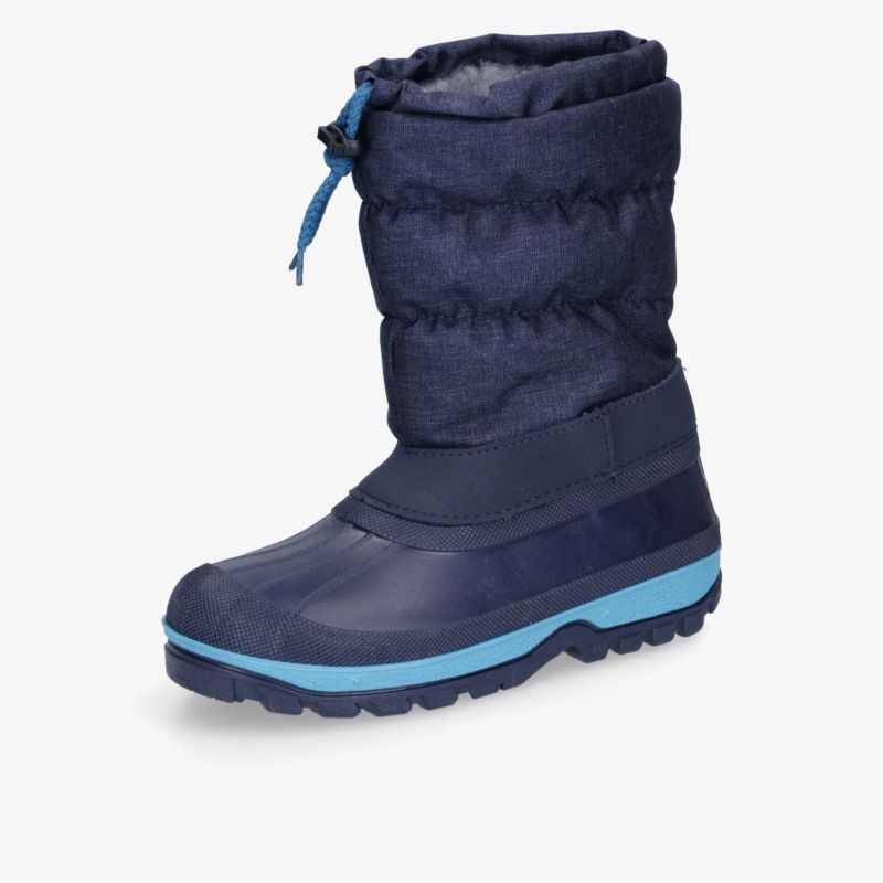 Wasserabweisender blauer Winterstiefel mit rutschfester Sohle und flexiblem Verschluss für optimalen Komfort.