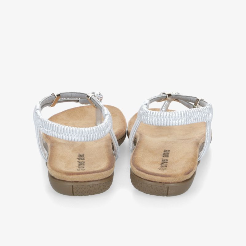 Weiße Sandalen mit verstellbarem Riemen, komfortabler Innensohle und rutschfester Sohle, Rückansicht