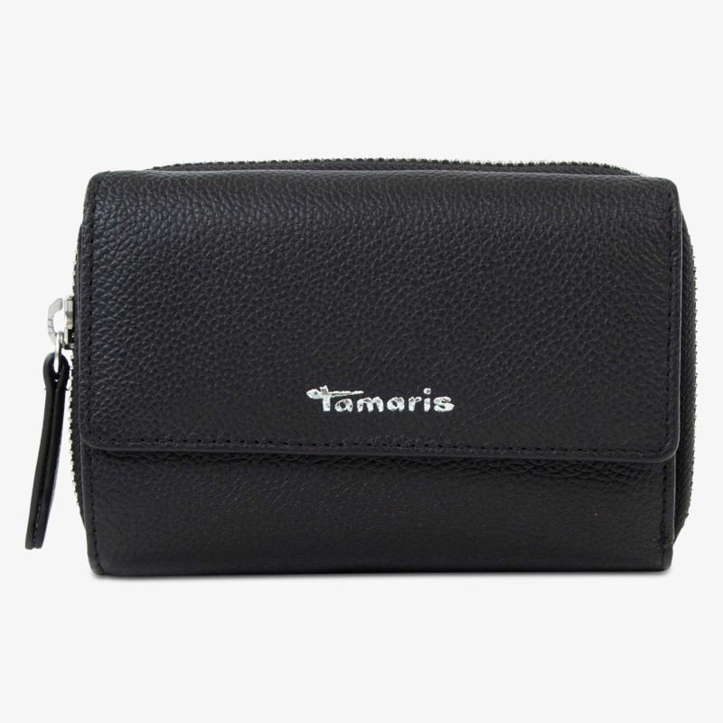 Kompakte schwarze Ledergeldbörse mit Reißverschluss, elegant und robust für den täglichen Gebrauch