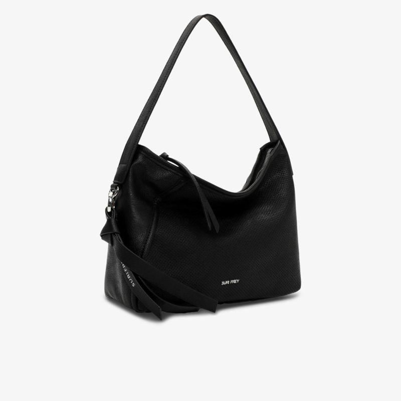 Schwarze Schultertasche aus weichem Leder mit praktischem Reißverschluss und modernem, hochwertigem Design