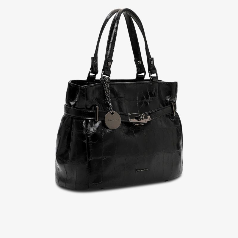 Elegante schwarze Handtasche aus hochwertigem Leder mit geräumigem Innenfach und stabilen Tragegriffen