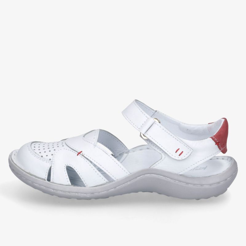 Leichte weiße Sandale mit atmungsaktivem Obermaterial und verstellbarem Klettverschluss, bequeme rutschfeste Sohle