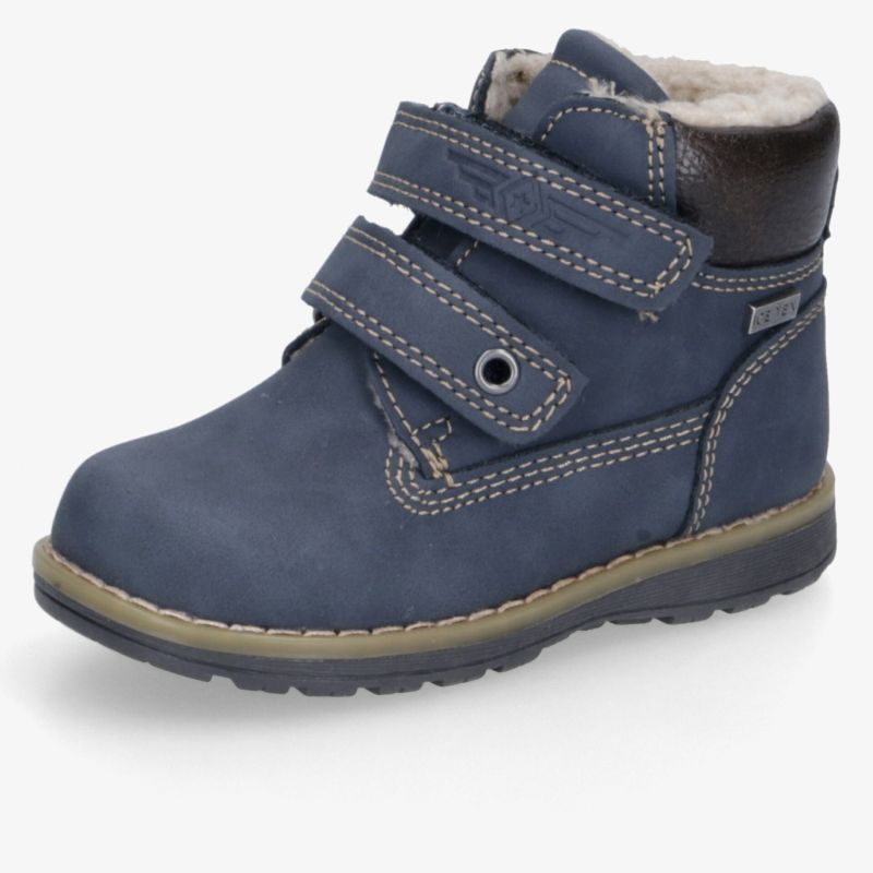 Robuster blauer Winterstiefel mit warmem Futter und praktischem Klettverschluss für sicheren Halt