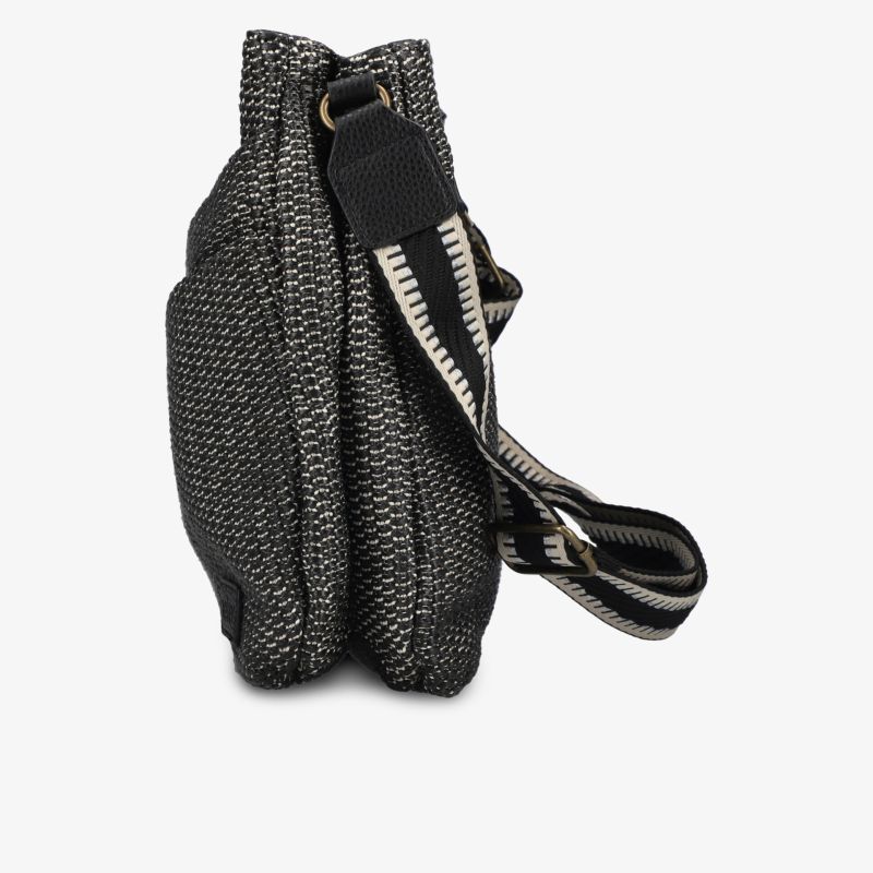 Seitenansicht einer kompakten Tasche mit strukturierter Oberfläche und Reißverschlussdetail für einfachen Zugriff