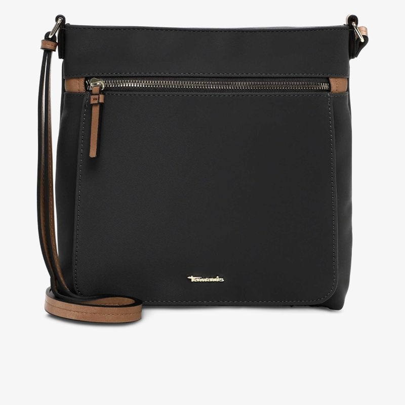 Schwarze Umhängetasche mit Reißverschluss und verstellbarem Riemen, modernes und funktionales Design