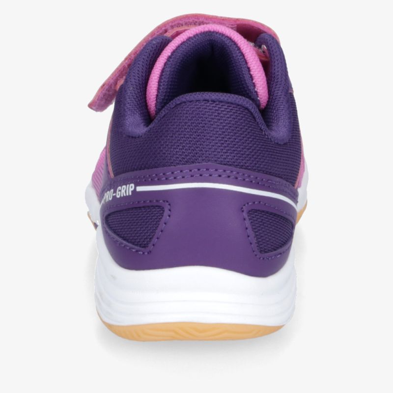 Lila Sportschuh mit gepolstertem Schaft und rutschfester Sohle, Rückansicht zeigt stabile Ferse und Komfortdesign
